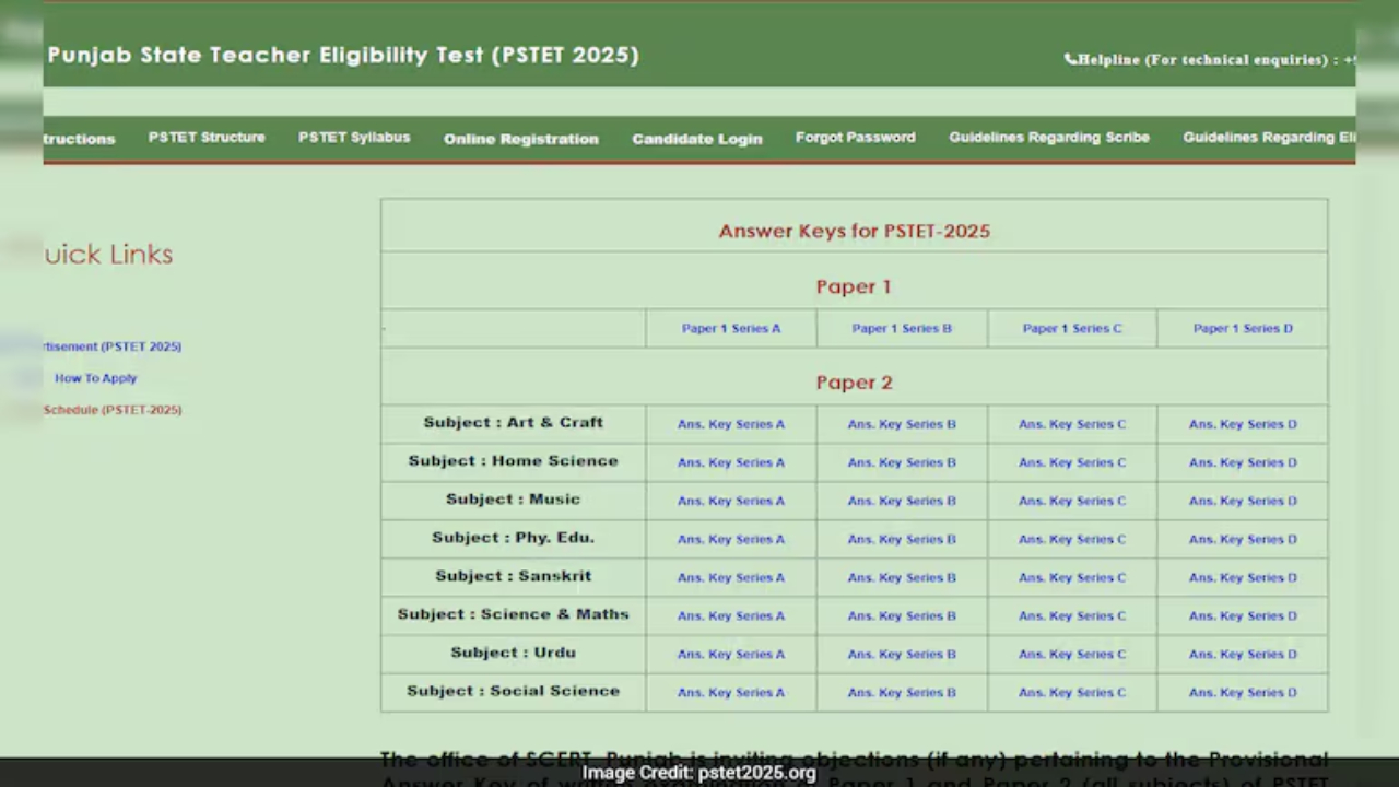 Punjab State Teacher Eligibility Test (PSTET) 2026:Answer Key Out, Download Link Here